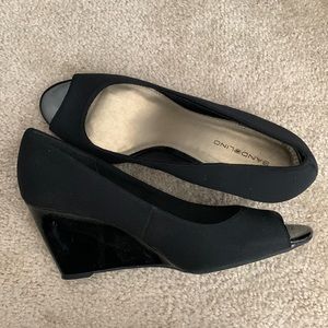 Black Bandolino Wedge Heels with Peep Toe Front